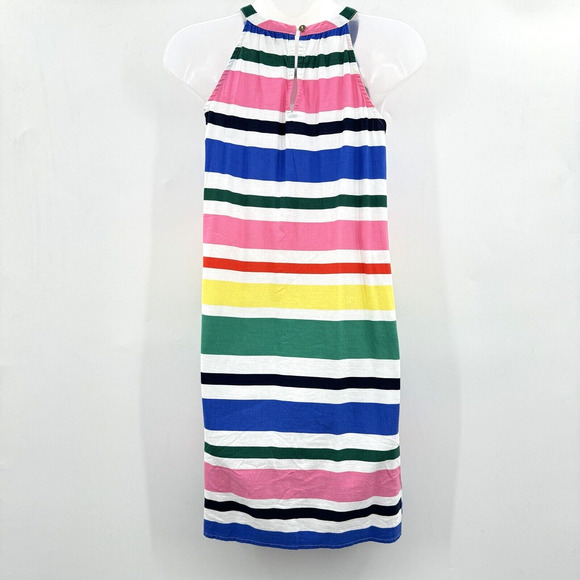 LOFT Striped Halter Dress Size XSP Multicolored Rainbow Viscose Beach Resortwear - Picture 2 of 7